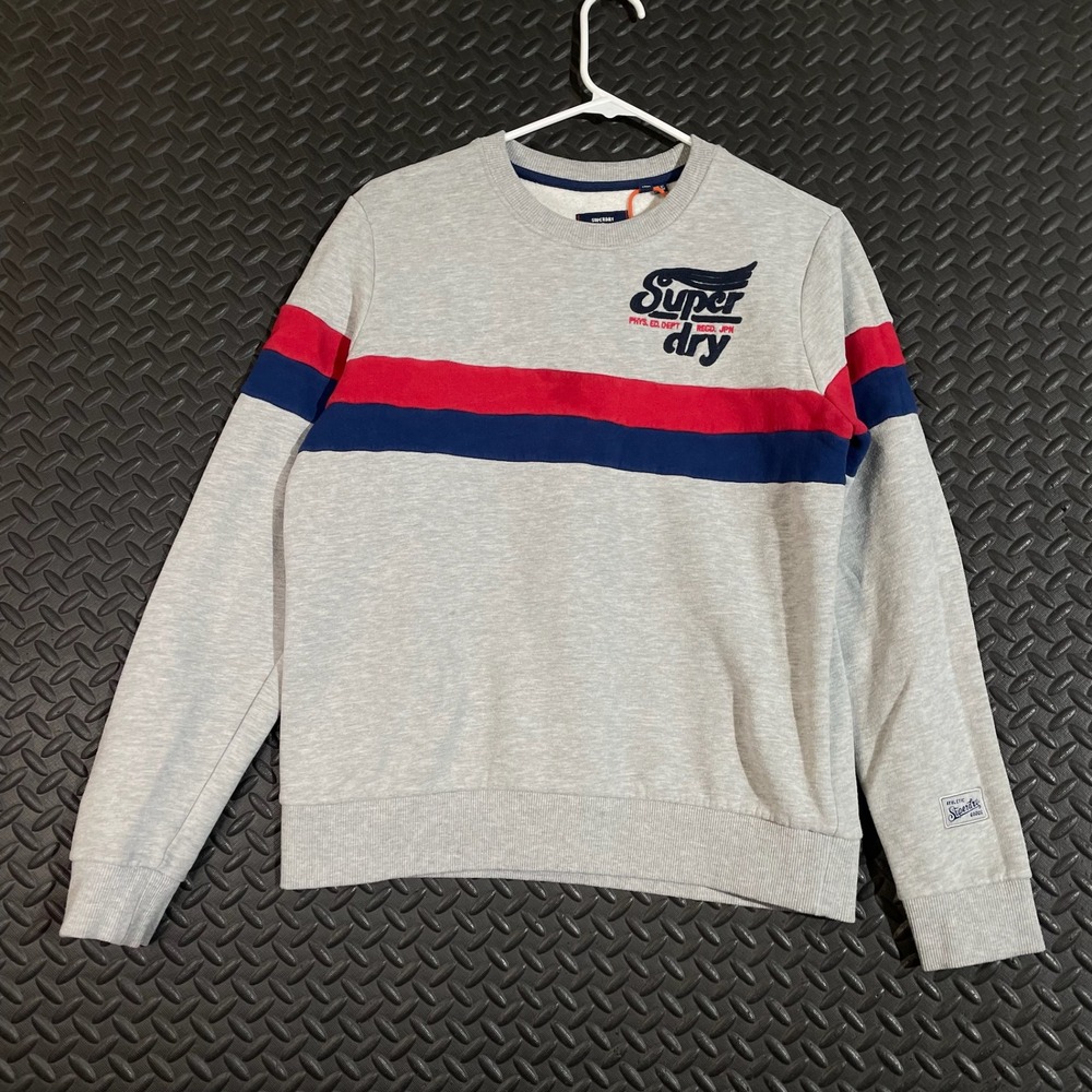 Superdry Kids Crewneck Sweatshirt Gray Red Blue Stripes Athletic Goods‎ Size 6
